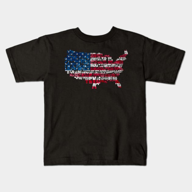 All States Map Flag Kids T-Shirt by inspirowl